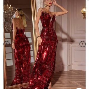 Jimmie Metal Feather Dress In Red